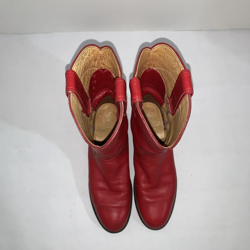 Justin Boots Womens 5A Red Leather Western Cowgirl Mid Calf Pull On 3055